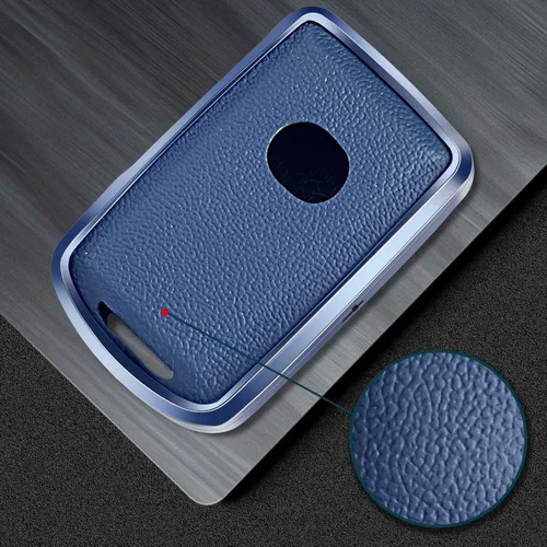 Miniatura 4 de Funda de cuero azul y marco de aluminio compatible con Mazda 3 6 CX-30 CX-5 CX-9 3/4 botón sin llave