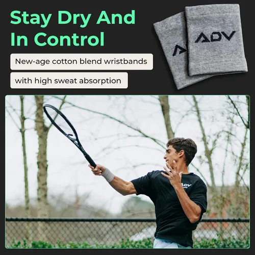 Pulseras de ADV Tennis con mezcla de poliéster y algodón de nueva era - Muñequeras ultra absorbentes - Muñequeras anchas y delgadas para el sudor -