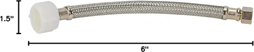 Miniatura 6 de Fluidmaster B1T06 - Conector de inodoro de acero inoxidable trenzado, rosca de compresión hembra de 3/8 x rosca hembra de 7/8, 6 pulgadas de longitud