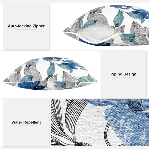 Miniatura 478 de Juego de 2 almohadas para exteriores de 16 x 16 pulgadas, repelentes al agua con interiores, para muebles de patio, hogar, jardín, geometría bohemia