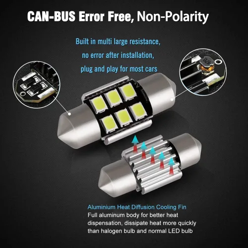 Miniatura 4 de 4 bombillas LED Festoon DE3175 de 1.102 in y 1.142 in, 2835 chipsets Canbus sin errores, 1.1 pulgadas, DE3021 3175 3022 N3, bombillas LED