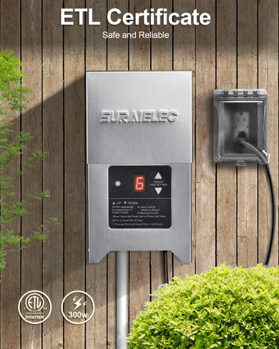 Miniatura 6 de SURAIELEC Transformador de paisaje de bajo voltaje, transformador de luz al aire libre de 300 W con temporizador y sensor de fotocélula, 120 V a 12