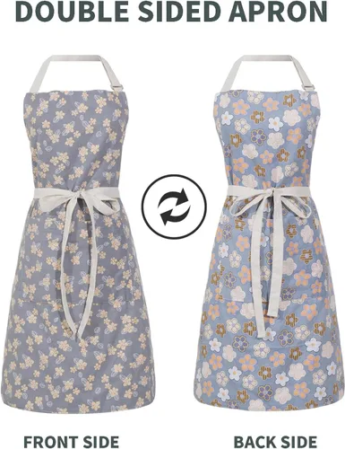 Miniatura 2 de Aoomzoon Delantales de cocina para mujer con 2 bolsillos, delantal ajustable vintage de doble cara para jardinería, cocina, arte, pintura