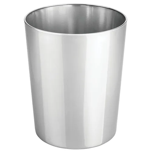 mDesign Round Metal Small 1.7 Gallon Recycle Trash Can Wastebasket, Garbage Container Bin for Bathrooms, Kitchen, Bedroom, Home Office - Durable
