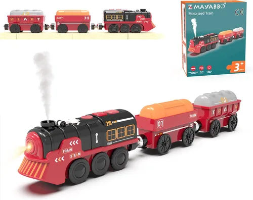 Tren eléctrico de juguete para pistas de madera, juguetes de tren motorizado de Navidad para niños pequeños, tren a pilas incluye luces, sonidos,