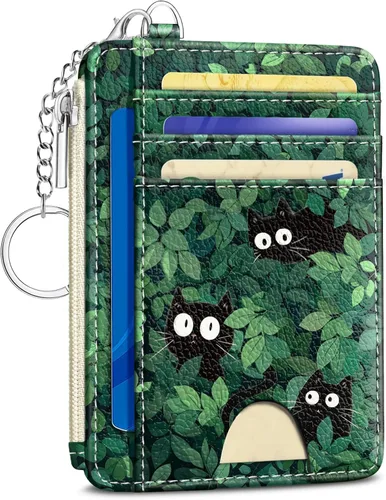 Miniatura 25 de Kelvoris Tarjetero pequeño para mujer, cartera delgada con bloqueo RFID, llavero con bolsillo para monedas con cremallera, bolsillo frontal