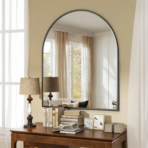 Miniatura 6 de VooBang Arched Wall Mirror, 26 x 28 inch Arch Bathroom Mirror, Wall Mounted Vanity Mirror with Arch Metal Frame, Modern Bathroom Vanity Mirror for
