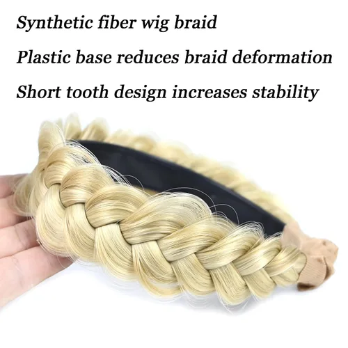 Miniatura 3 de Diadema ancha trenzada para el cabello, accesorios para el cabello, banda elástica antideslizante para mujeres y niñas (amarillo claro)