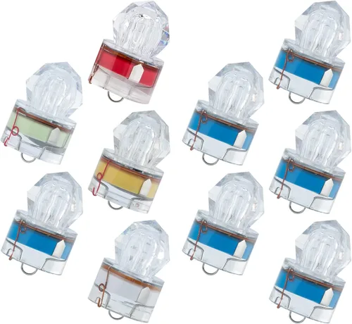 Dr.Fish Paquete de 10 luces de caída profunda, mezcla de colores y agua azul, activan señuelos de pesca LED, luces de diamante bajo el agua, luces