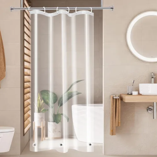 AooHome Eva - Forro de ducha pequeño de 36 x 72 pulgadas, cortina de baño transparente de calibre 8 con ganchos, imanes inferiores, impermeable,