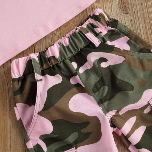 Miniatura 43 de Mandizy Conjunto de ropa de otoño para bebé niña pequeña, sudadera de manga larga con estampado de letras bendecidas, pantalones de camuflaje