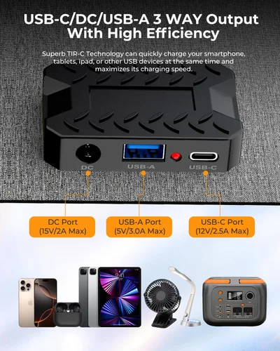 Miniatura 5 de ENOFLO Cargador de panel solar de 30 W YT30 Panel solar plegable IP65 Cargador solar impermeable con QC3.0 USB y salida CC (10 conectores) 24%