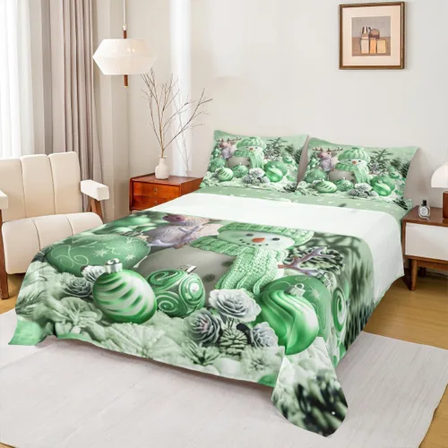 Miniatura 31 de Erosebridal Juego de ropa de cama individual con diseño de árbol de Navidad, muñeco de nieve, decoración de corona de Navidad, sábana bajera