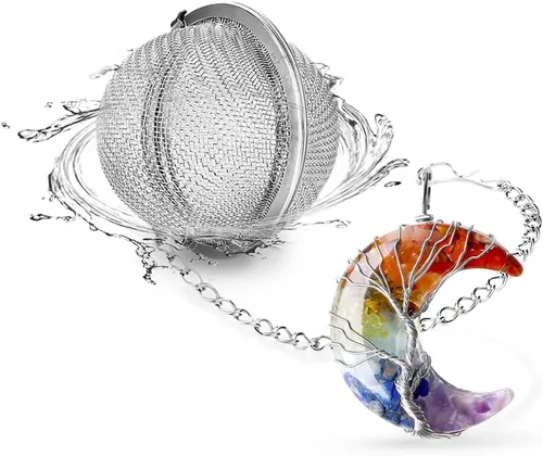 Miniatura 9 de Infusor de té, colador de té, difusor de té para té suelto, amatista, árbol de la vida, envuelto en alambre, colgante de luna creciente envuelto