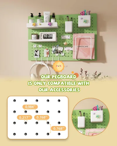Miniatura 7 de Kit de tablero de clavijas de metal, tableros de clavijas de acero al carbono con 26 accesorios, organizador de pared para el hogar, oficina, sala