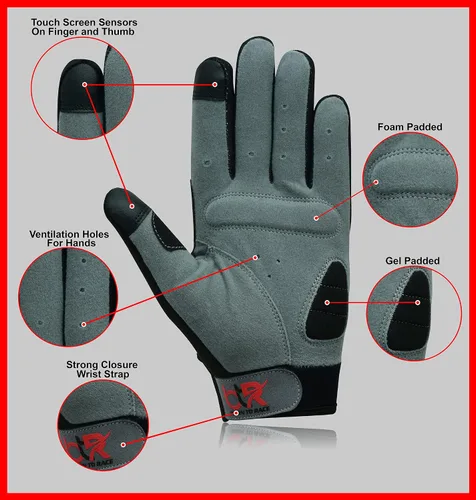 Miniatura 5 de BTR BORN TO RACE Guantes de ciclismo acolchados de dedo completo para montar en bicicleta de montaña, pantalla táctil, entrenamiento, bicicleta