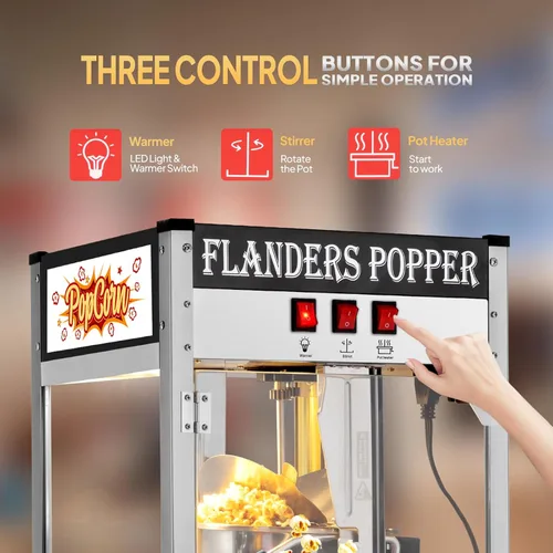 Miniatura 6 de Máquina de palomitas de maíz ROVSUN estilo cine con carrito y ruedas, hervidor de 10 onzas, hace hasta 4 galones, con cuchara para palomitas, Negro