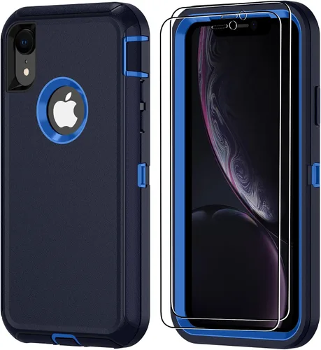 Miniatura 24 de Jshru para iPhone XR Funda con [2 Pack] Protector de Pantalla HD, [Grado Militar] 3-en-1 Resistente Protector de Cuerpo Completo a Prueba de Negro
