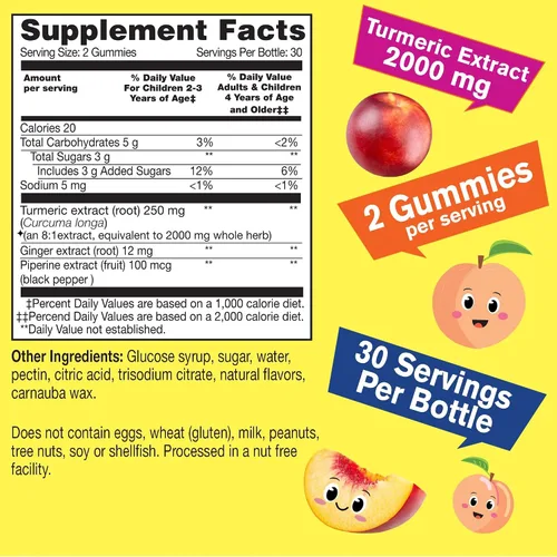 Miniatura 2 de WellYeah Gomitas de curcumina de cúrcuma con pimienta negra para niños, apoyo inmunológico natural, salud articular y muscular, salud digestiva