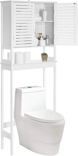 Miniatura 8 de SONGMICS Armario de almacenamiento sobre el inodoro, armario de baño con estante interior ajustable y barra estabilizadora inferior, estante