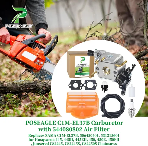 Miniatura 2 de Carburador C1M-EL37B con filtro de aire 544080802 que reemplaza a ZAMA C1M-EL37B, 506450401, 531215601 para Husqvarna 445, 445II, 445EII, 450