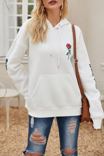 Miniatura 7 de ZAFUL Sudadera con capucha de forro polar unisex con estampado de letras rosas y bolsillo de canguro para hombre
