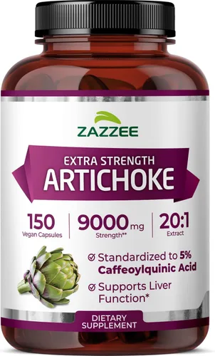 Zazzee Extracto de alcachofa extra fuerte 20:1, 5% de ácido cafeoilquínico, 150 cápsulas veganas, suministro para 5 meses, escolimo de Cynara, apoyo