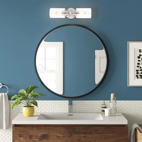 Miniatura 3 de JONATHAN Y Aplique de pared LED de níquel de 16.5 pulgadas, lámpara de tocador moderna de granja con pantalla de vidrio sembrado, accesorio