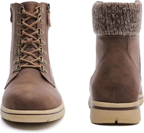 Miniatura 4 de Luoika Botines anchos para mujer, tacón plano, cremallera lateral, con cordones, talla extragrande.