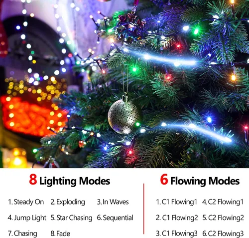 Miniatura 3 de iBaycon Cadena de luces de Navidad, 20 pies 240 LEDs, luces con flujo de agua conectables al aire libre, impermeables, 14 modos, cadena de luces