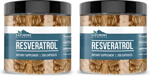 Miniatura 6 de Earthborn Elements Resveratrol 200 cápsulas, puro y sin diluir, sin aditivos