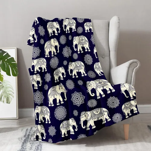 Miniatura 4 de Aimego Elephant Blanket Throw 50"x60" Boho Mandala Pattern Decorative Blanket Soft Lightweight Cozy Throw for Couch Sofa Bed Living Room Cultural