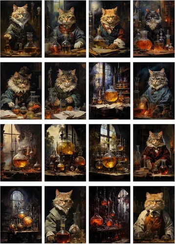 Miniatura 2 de Decoupage - Paquete de papel (35 hojas de 6 x 8 pulgadas), gatos inteligentes y divertidos en ropa humana, para hacer pociones FLONZ, ilustración