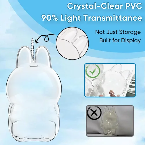 Miniatura 3 de Funda protectora para figura sentada Labubu – Caja de almacenamiento portátil de PVC transparente con llavero, resistente al polvo y a los arañazos
