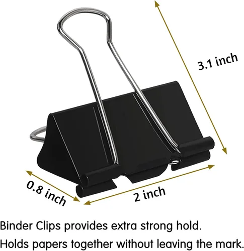 Miniatura 2 de Paquete de 48 clips de carpeta extra grandes de 2 pulgadas, clips de papel jumbo, abrazaderas de papel grandes, clips de carpeta de tamaño grande