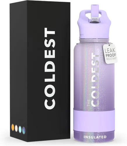 Miniatura 98 de Coldest - Botella para agua con tapa que incluye pajilla, térmica y metálica (acero inoxidable), para hombres y mujeres, color morado