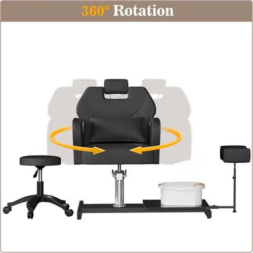 Miniatura 5 de Silla de pedicura sin fontanería con reposapiés de altura ajustable y taburete rodante, estación de pedicura para silla de spa Nail Tech, silla