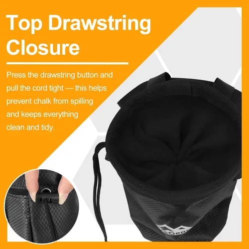 Miniatura 6 de supregear Bolsa de tiza para escalada en roca, bolsillo grande con cremallera con soporte para cepillo, cierre de cordón y clip de mosquetón, ideal
