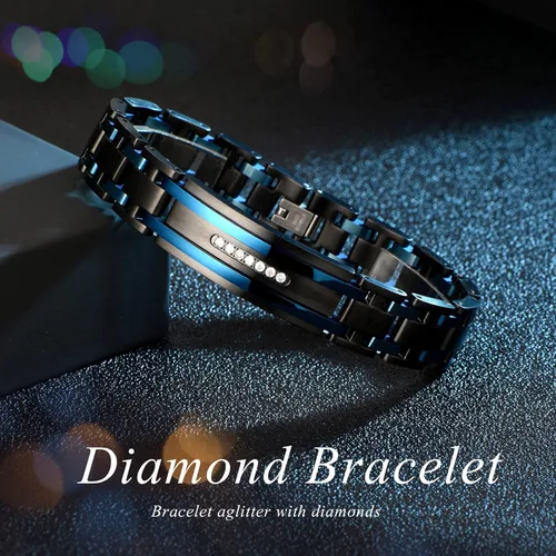 Miniatura 5 de Holizaly Pulsera curvada para hombre, chapado en iones negro y azul, regalos negros para hombres y mujeres, cumpleaños, día de San Valentín, joyas