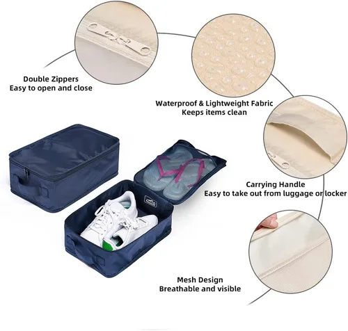 Miniatura 3 de JJ POWER Bolsas de viaje para zapatos, plegables e impermeables, organizador de doble capa, marino, Uso diario