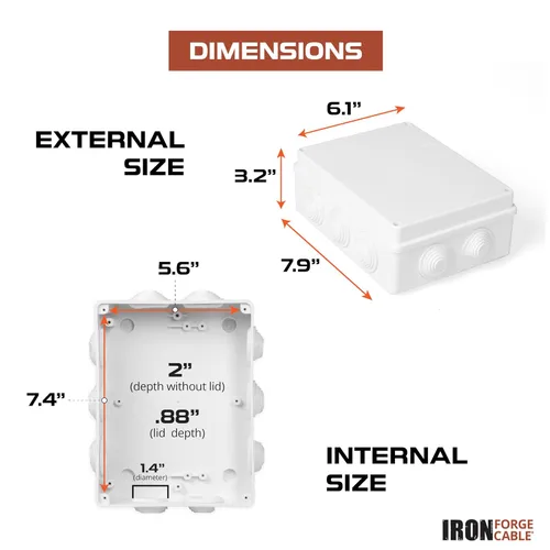 Miniatura 2 de Iron Forge Cable Caja eléctrica para exteriores, 8 "x 6.2"x 3.2" pulgadas caja de conexiones blanca con accesorios, caja impermeable perforable