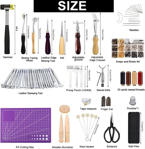 Miniatura 2 de Kit de cuero de 183 piezas, kits de trabajo de cuero con herramientas de trabajo de cuero para fabricación de monturas, kit de remaches de cuero