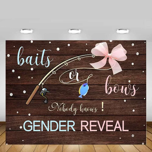 Miniatura 5 de MEHOFOND Fondo de fotos de 7 x 5 pies con texto en inglés "Nobody Knows Gender Reveal", tablero de madera rústica, mesa para tartas, decoración