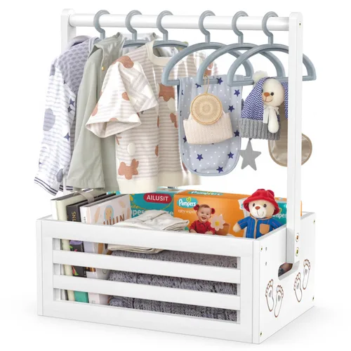 Miniatura 17 de BAMBOOHOMIE Cesta de Baby Shower, Canastas de Bebé con Asas y Percheros, Caja de Bebé para Baby Shower, Canasta de Regalo de Bienvenida para Bebé