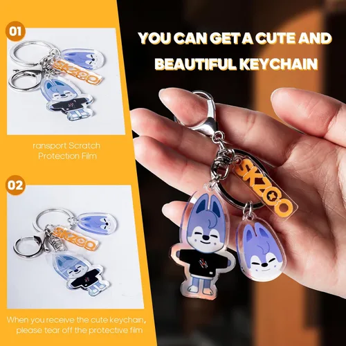 Miniatura 3 de Llavero de dibujos animados para niños, llavero de niños callejeros, colgante de animal lindo, acrílico de doble cara patrón SKZ mochila colgante