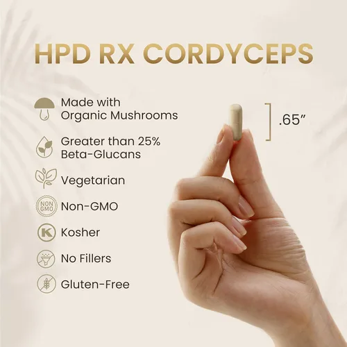 Miniatura 5 de HPD Rx Suplemento de rendimiento de extracto de hongo Cordyceps orgánico prémium para energía, resistencia e inmunidad 2250 mg, 240 cápsulas