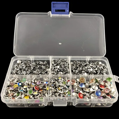 Miniatura 6 de 500 juegos de remaches de cristal de circonia cúbica de colores mezclados, remaches rápidos, remaches rápidos, tachuelas de color plateado