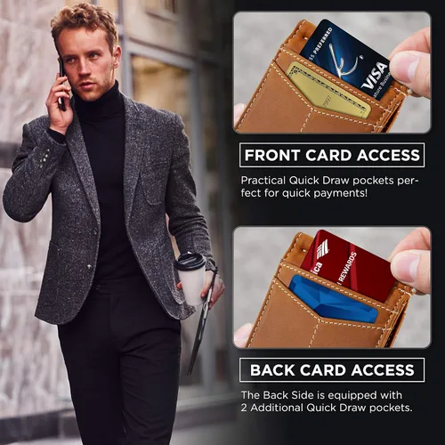 Miniatura 10 de Serman Brand RFID billetera de bloqueo Slim Bifold – cuero genuino minimalista bolsillo frontal carteras para hombres con clip para dinero, cartera