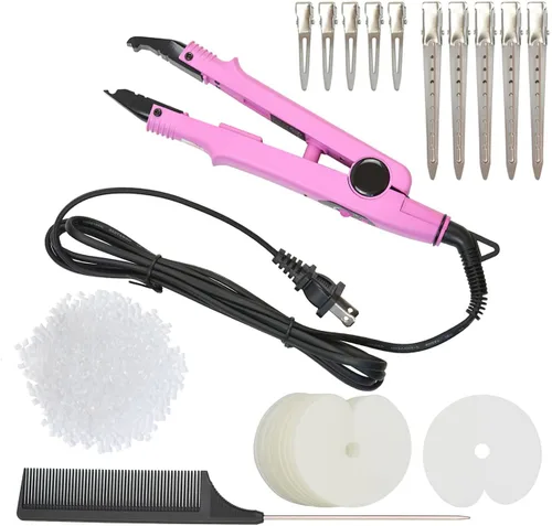 Miniatura 11 de Kit de herramientas de extensiones de cabello con conector de hierro térmico de fusión, enchufe de EE. UU., 50 unidades de protectores térmicos