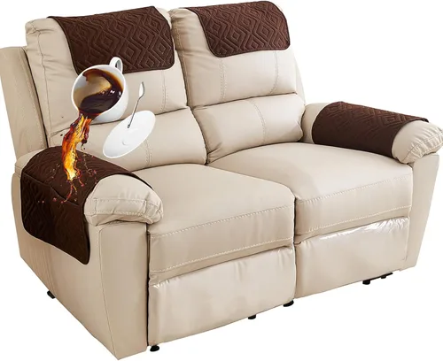 Miniatura 11 de Funda para Reposabrazos de Sofá, Funda para Reposacabezas de Silla Reclinable, Funda de Sillón con Bolsillos, Protector de Muebles Acolchado Beige
